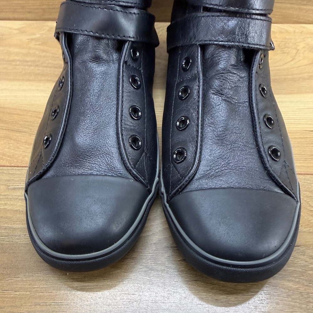 Converse Sidney X-Hi High Top Sneaker Womens 8.5 Black Leather Buckles Punk Goth - Picture 4 of 12